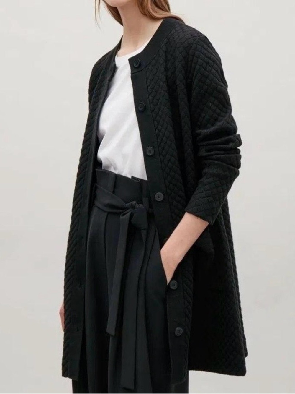 COS Jacquard Sweater Cardigan Coat Navy L Oversized Plus Size Friendly